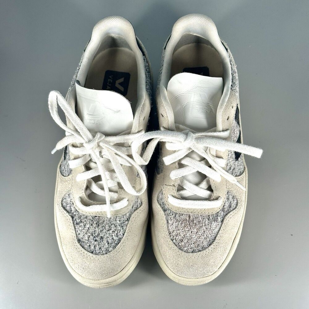 Veja Shoes V-10 Flannel Sneakers Snow Black White Women's Size US 7 EU 38 - Picture 3 of 14